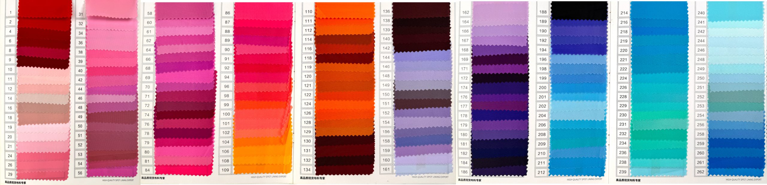 polyester lining color card for custom bags