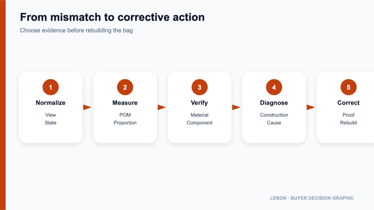 Corrective action path for a bag sample that differs from a reference