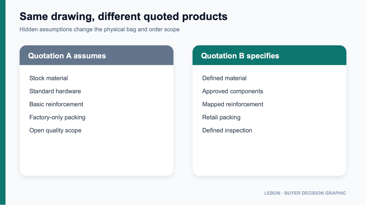 Two bag quotations based on different hidden manufacturing assumptions