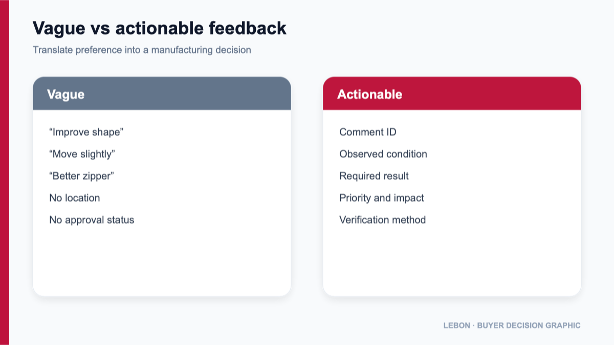 Vague and actionable bag sample feedback compared