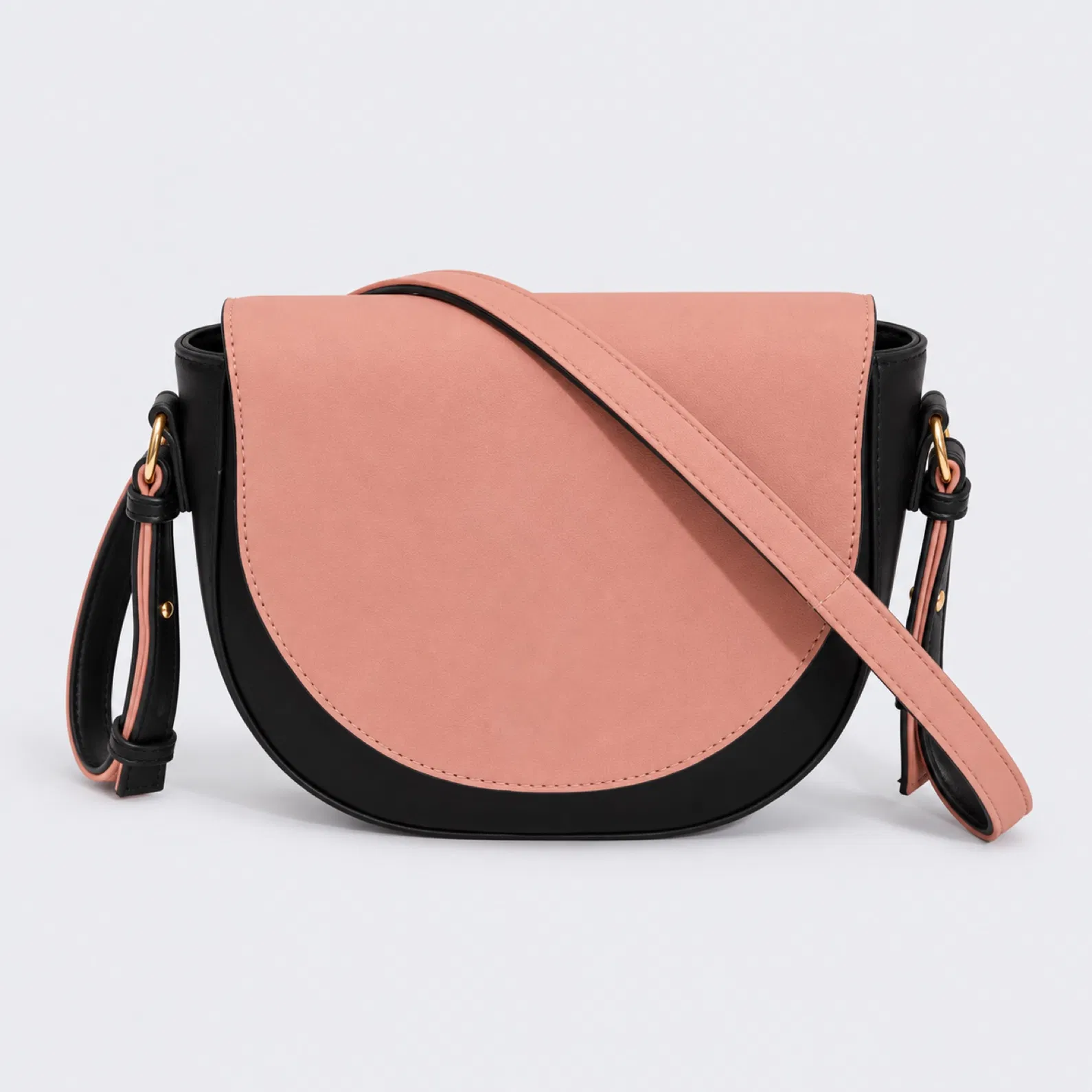 Custom PU Saddle Crossbody Bag with Contrast Flap and Shoulder Strap