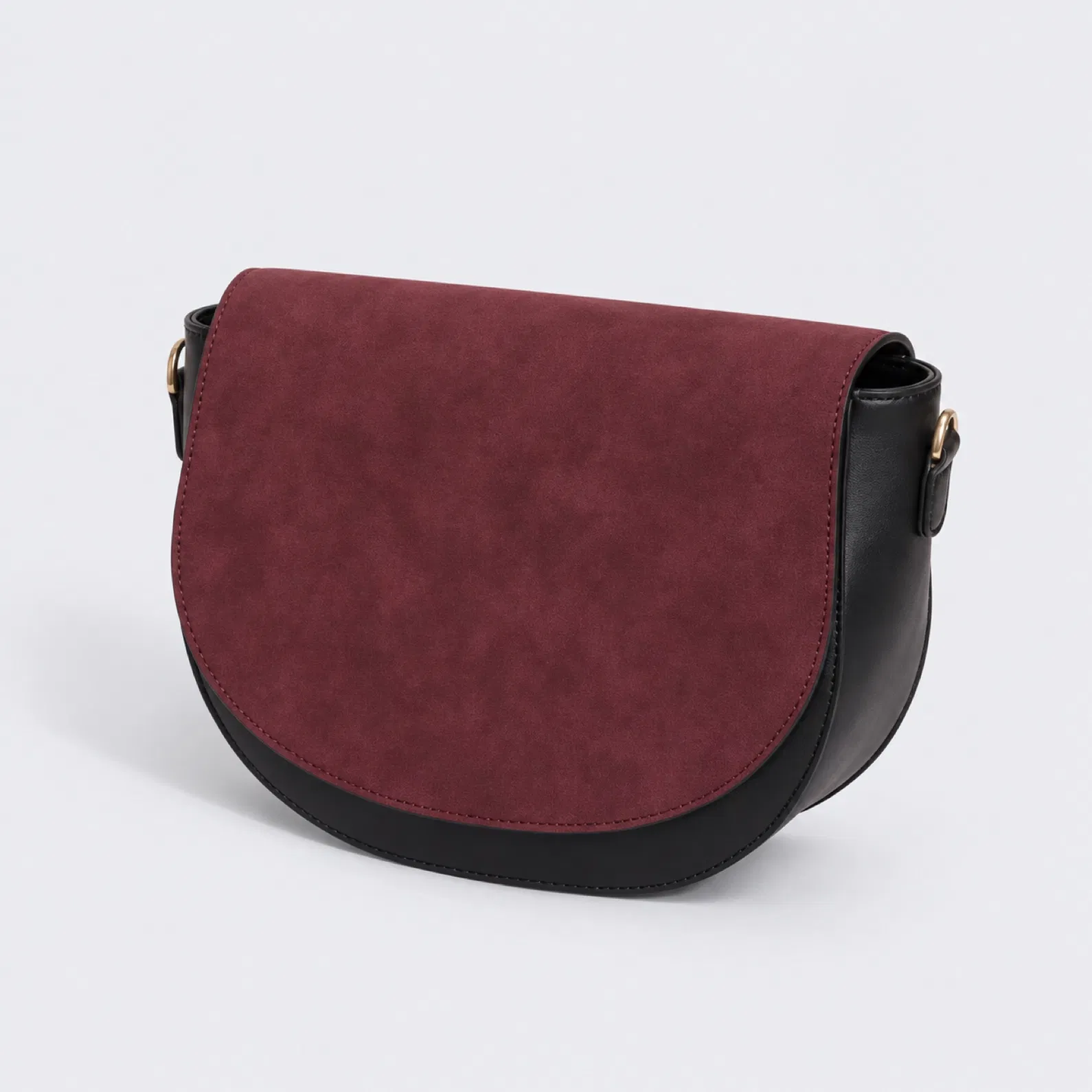 Custom PU Saddle Crossbody Bag with Contrast Flap and Shoulder Strap