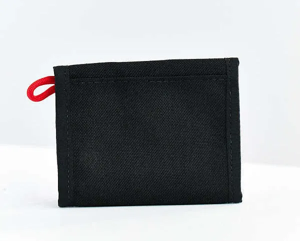 Custom Trifold Fabric Snap Wallet with Card Slots and Red Cord Loop