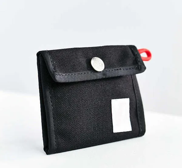 Custom Trifold Fabric Snap Wallet with Card Slots and Red Cord Loop