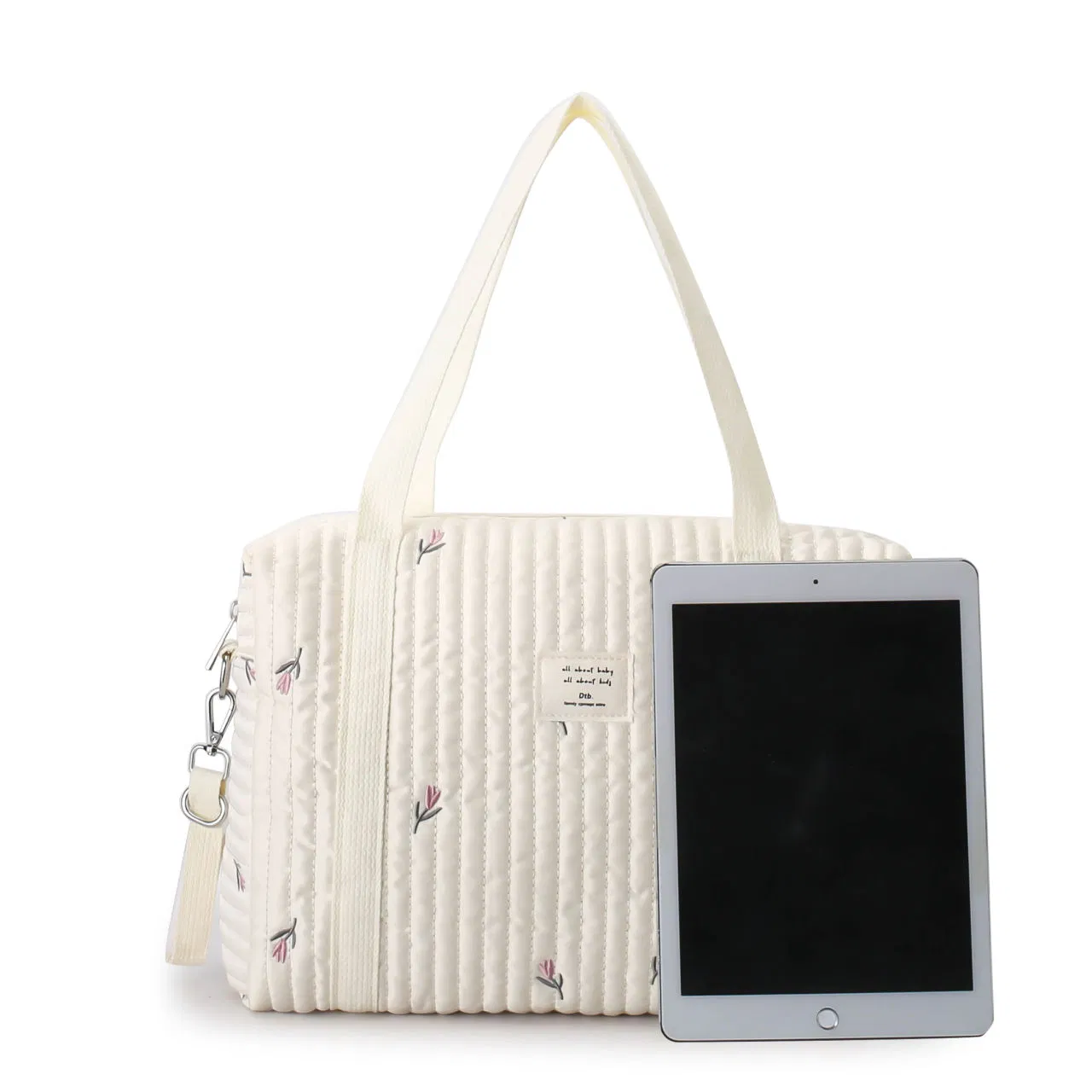 Custom Quilted Floral Diaper Tote Bag with Detachable Strap