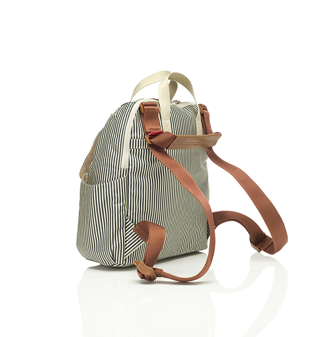 Custom Striped Coated Canvas Diaper Backpack with Changing Mat and Multiway Strap