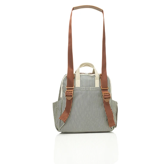 Custom Striped Coated Canvas Diaper Backpack with Changing Mat and Multiway Strap