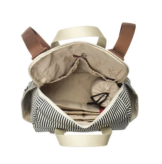 Custom Striped Coated Canvas Diaper Backpack with Changing Mat and Multiway Strap
