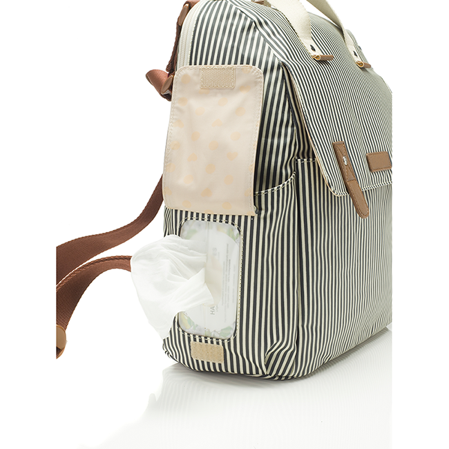 Custom Striped Coated Canvas Diaper Backpack with Changing Mat and Multiway Strap