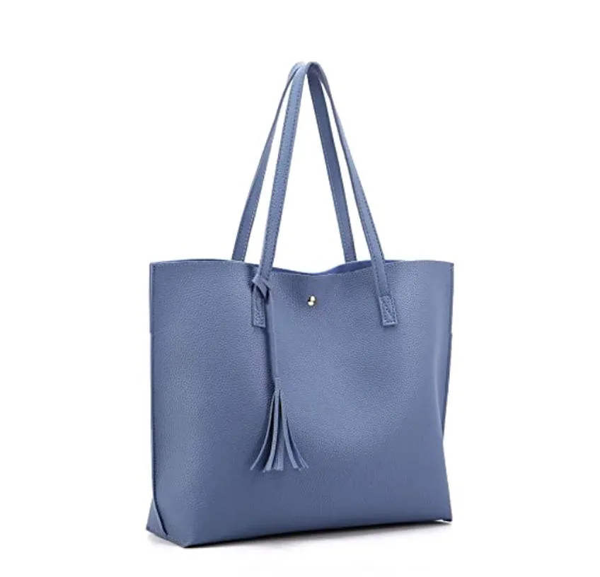Custom PU Leather Tote Bag with Tassel and Magnetic Closure