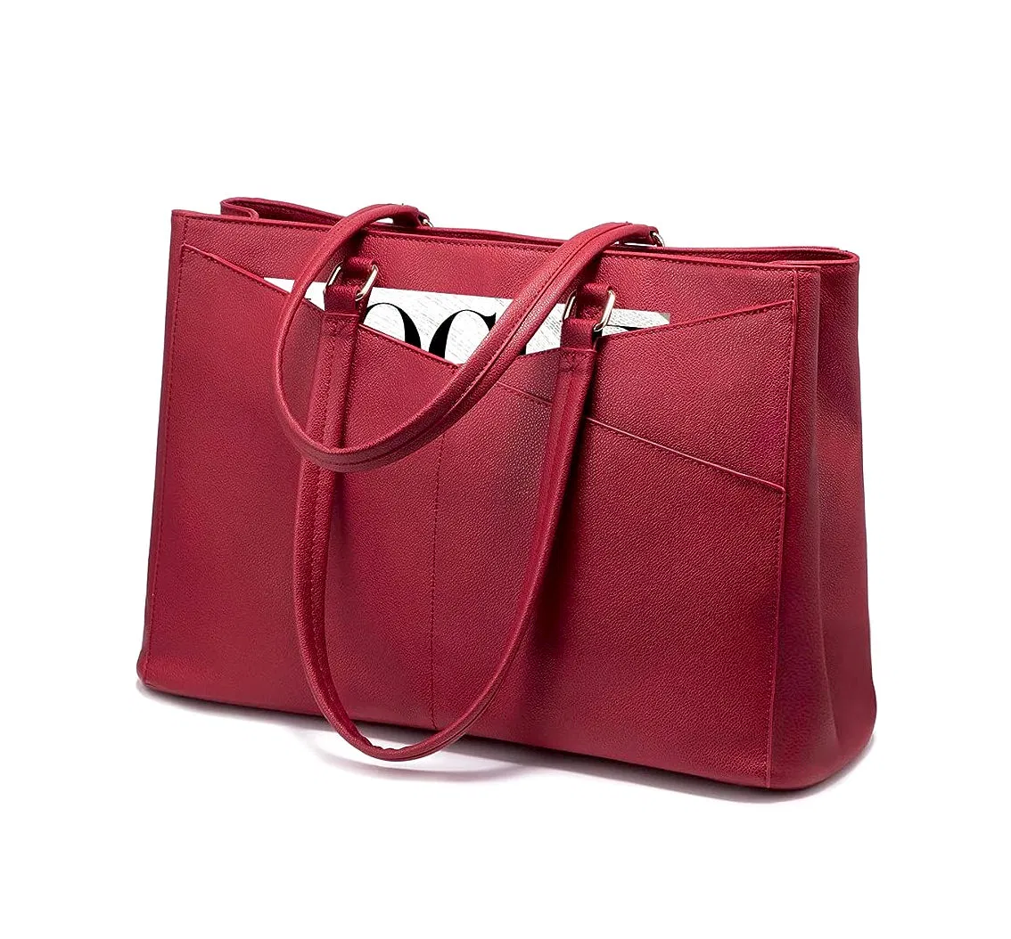 Custom PU Office Tote Bag with Front Pocket and Shoulder Handles