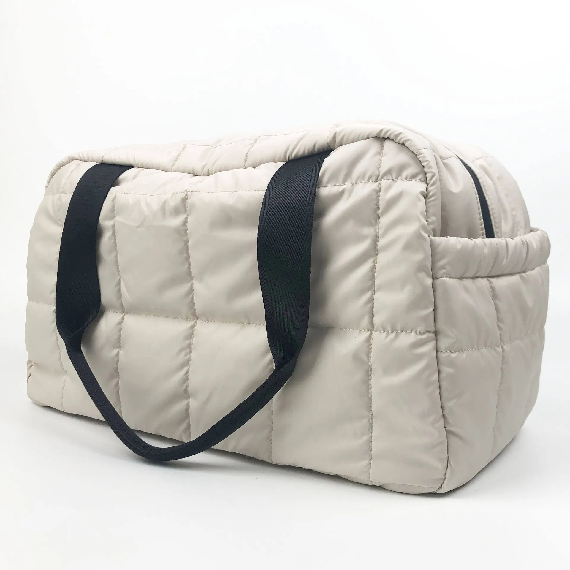 Custom Quilted Nylon Tote Bag with Black Handles and Double Zipper