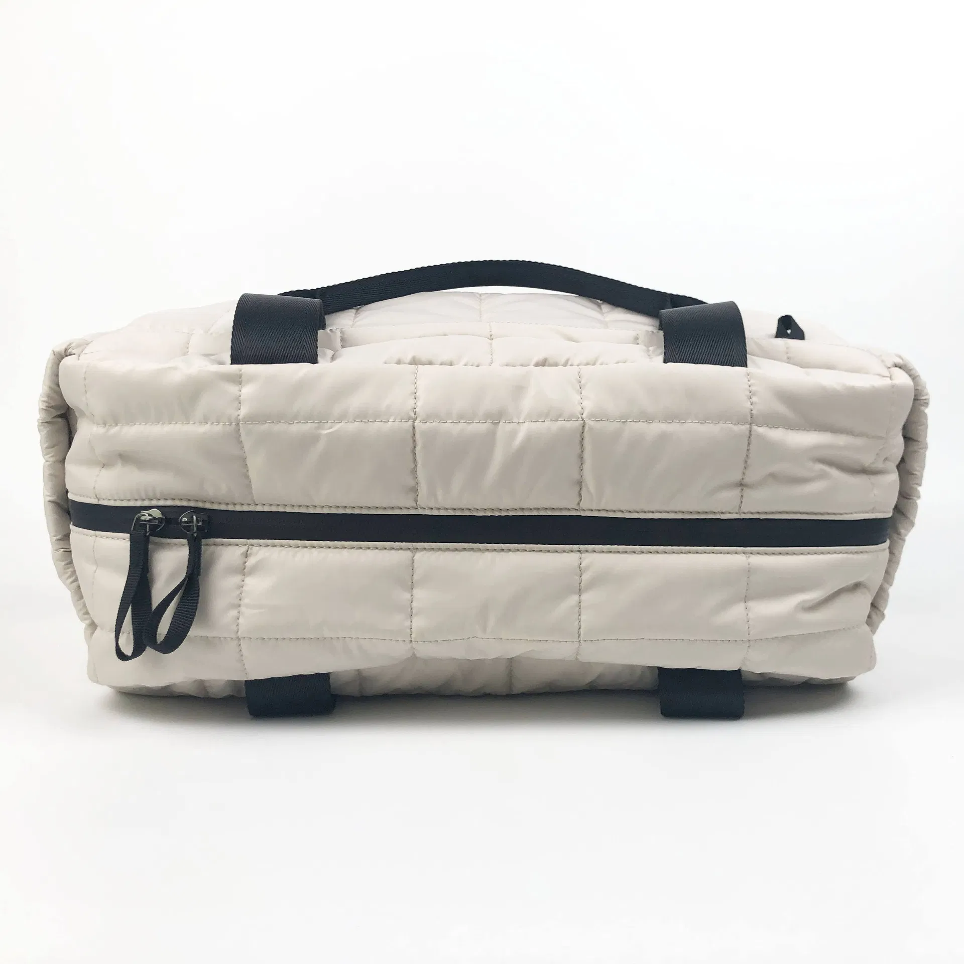 Custom Quilted Nylon Tote Bag with Black Handles and Double Zipper