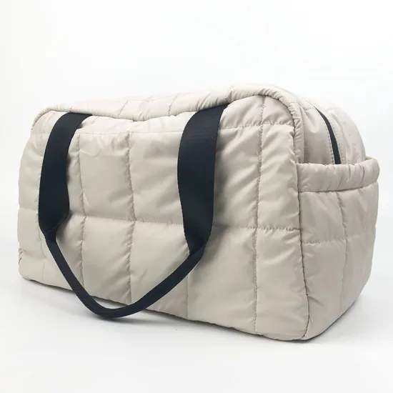 Custom Quilted Nylon Tote Bag with Black Handles and Double Zipper