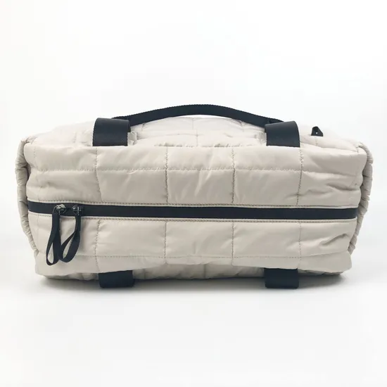 Custom Quilted Nylon Tote Bag with Black Handles and Double Zipper