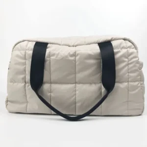 Custom Quilted Nylon Tote Bag with Black Handles and Double Zipper
