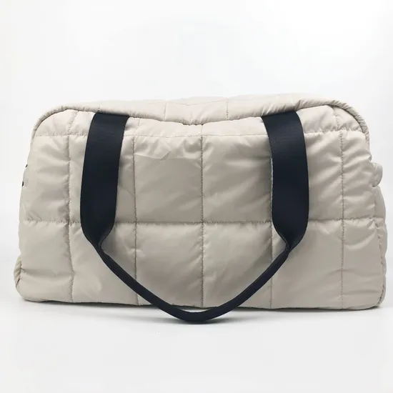 Custom Quilted Nylon Tote Bag with Black Handles and Double Zipper