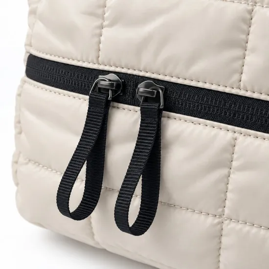 Custom Quilted Nylon Tote Bag with Black Handles and Double Zipper