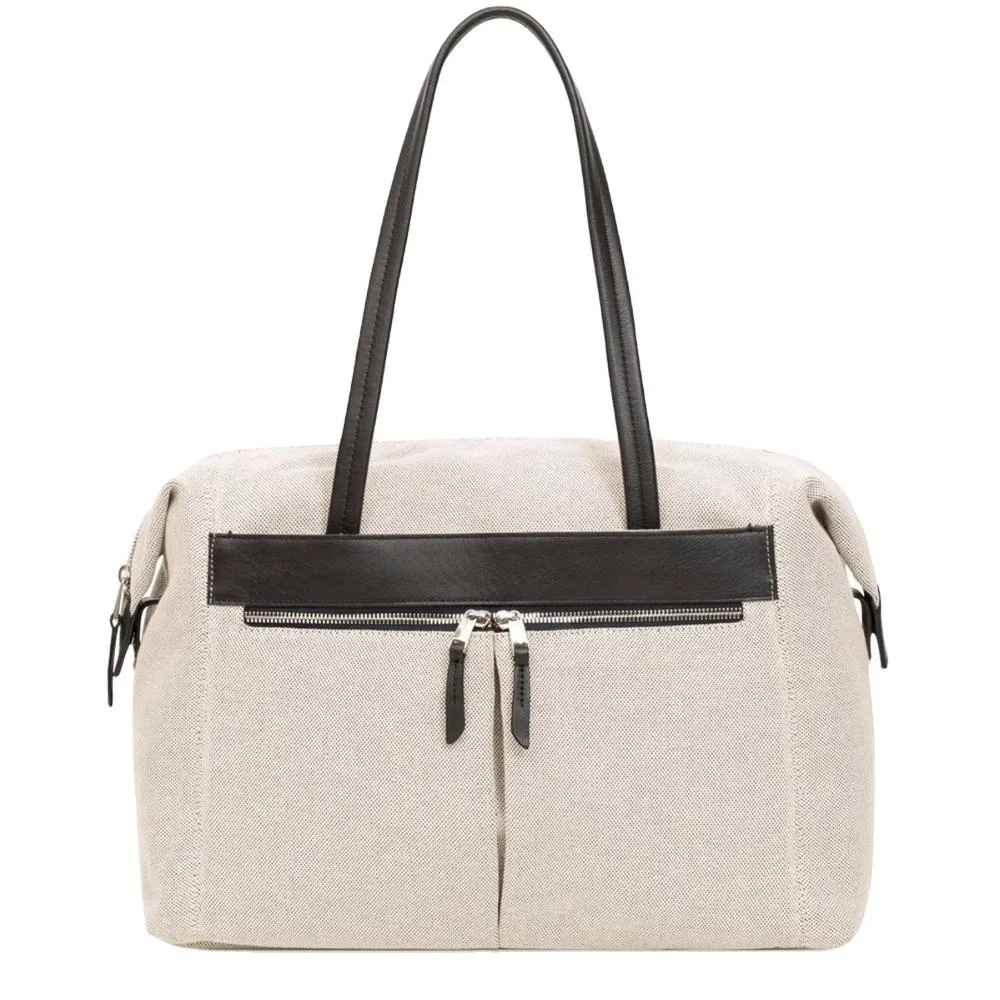 Custom Textured Tote Bag with Contrast Handles and Front Zipper Pocket