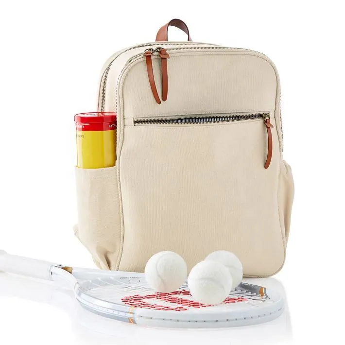 Custom Cotton Canvas Tennis Backpack with Racket Pocket and Striped Lining
