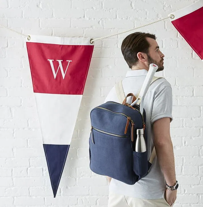 Custom Cotton Canvas Tennis Backpack with Racket Pocket and Striped Lining