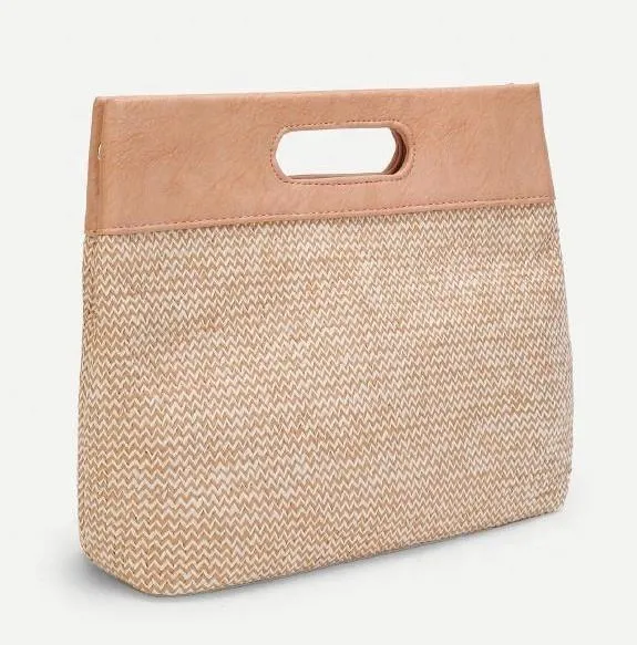 Custom Woven Jute Tote Bag with Cutout Handles and Contrast Trim