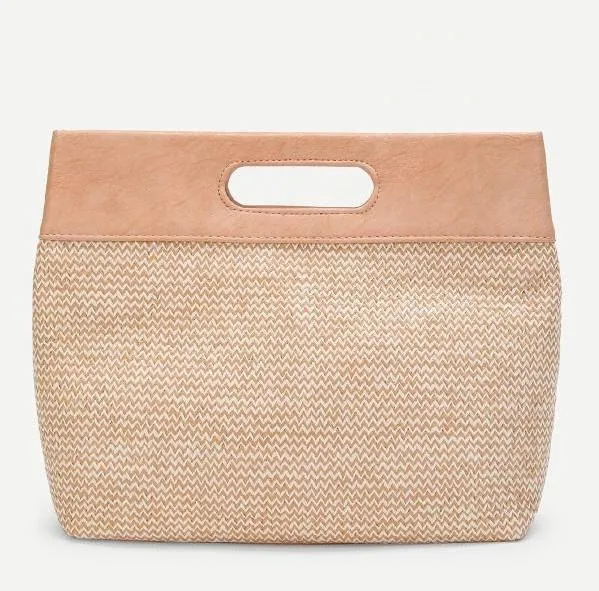 Custom Woven Jute Tote Bag with Cutout Handles and Contrast Trim