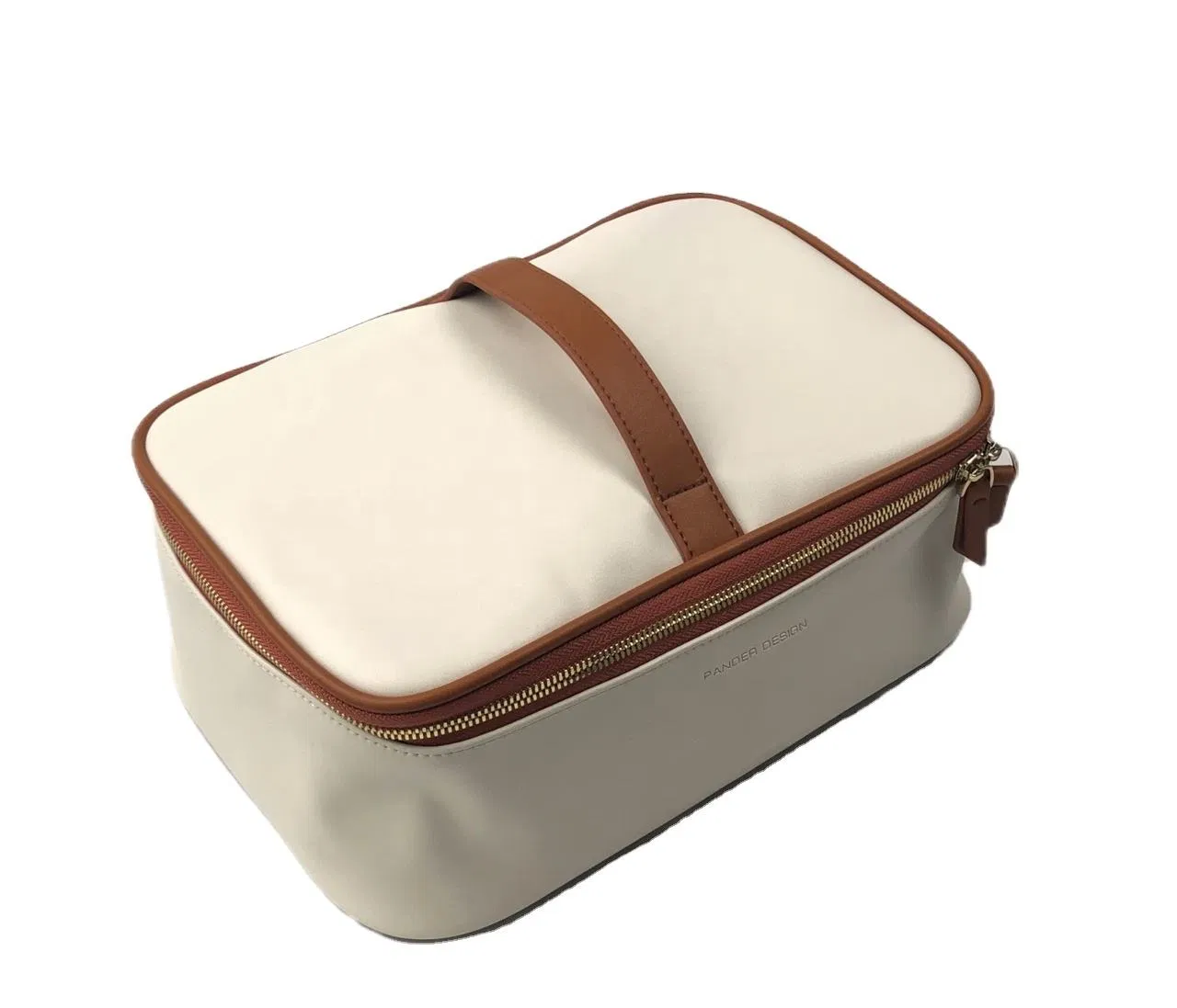 Custom PU Leather Cosmetic Bag Set with Top Handle and Matching Pouch