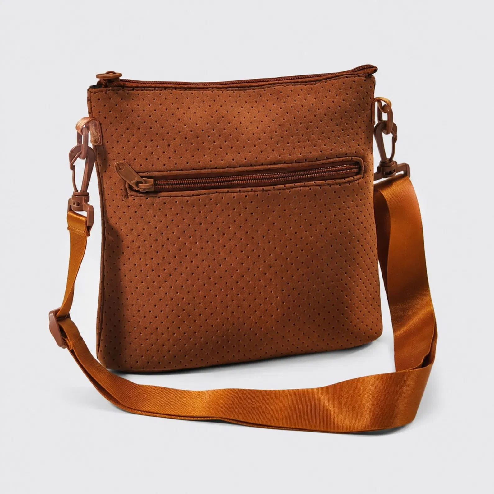 Custom Perforated Neoprene Crossbody Bag with Adjustable Strap and Front Zipper Pocket