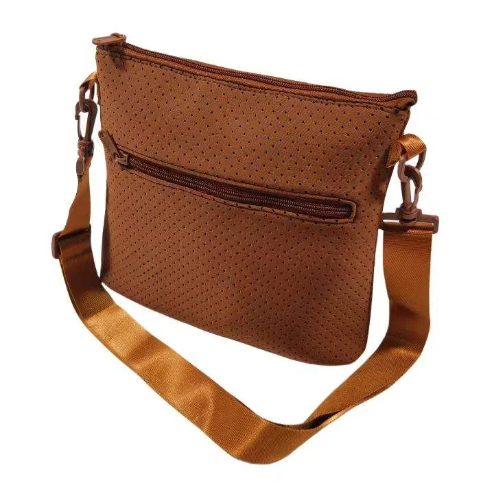 Custom Perforated Neoprene Crossbody Bag with Adjustable Strap and Front Zipper Pocket