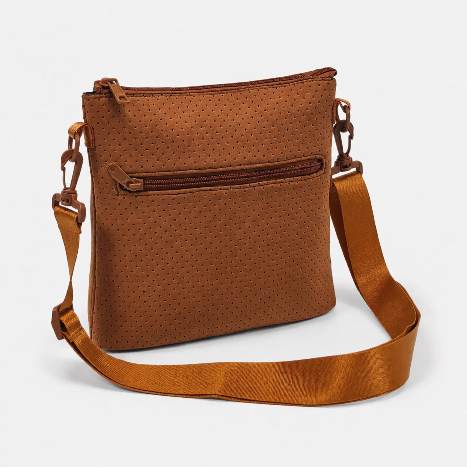 Custom Perforated Neoprene Crossbody Bag with Adjustable Strap and Front Zipper Pocket
