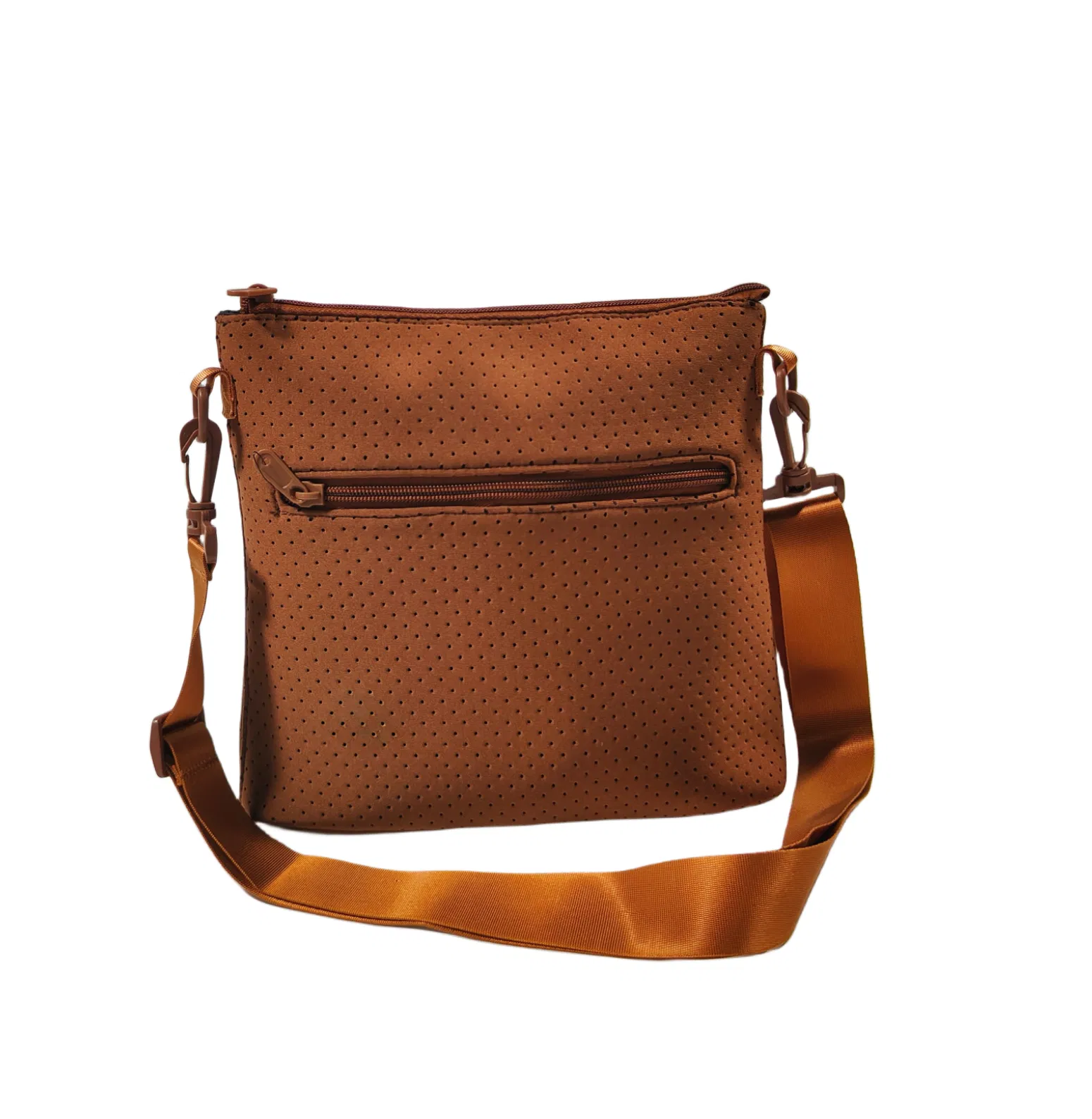Custom Perforated Neoprene Crossbody Bag with Adjustable Strap and Front Zipper Pocket