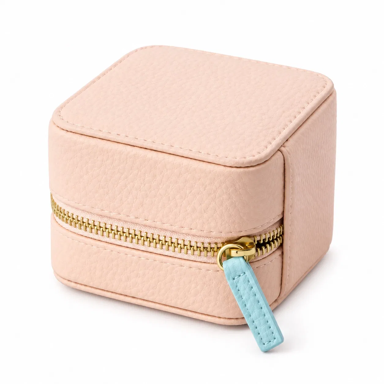 Custom Pink PU Travel Jewelry Case with Zipper and Drawstring Pouch