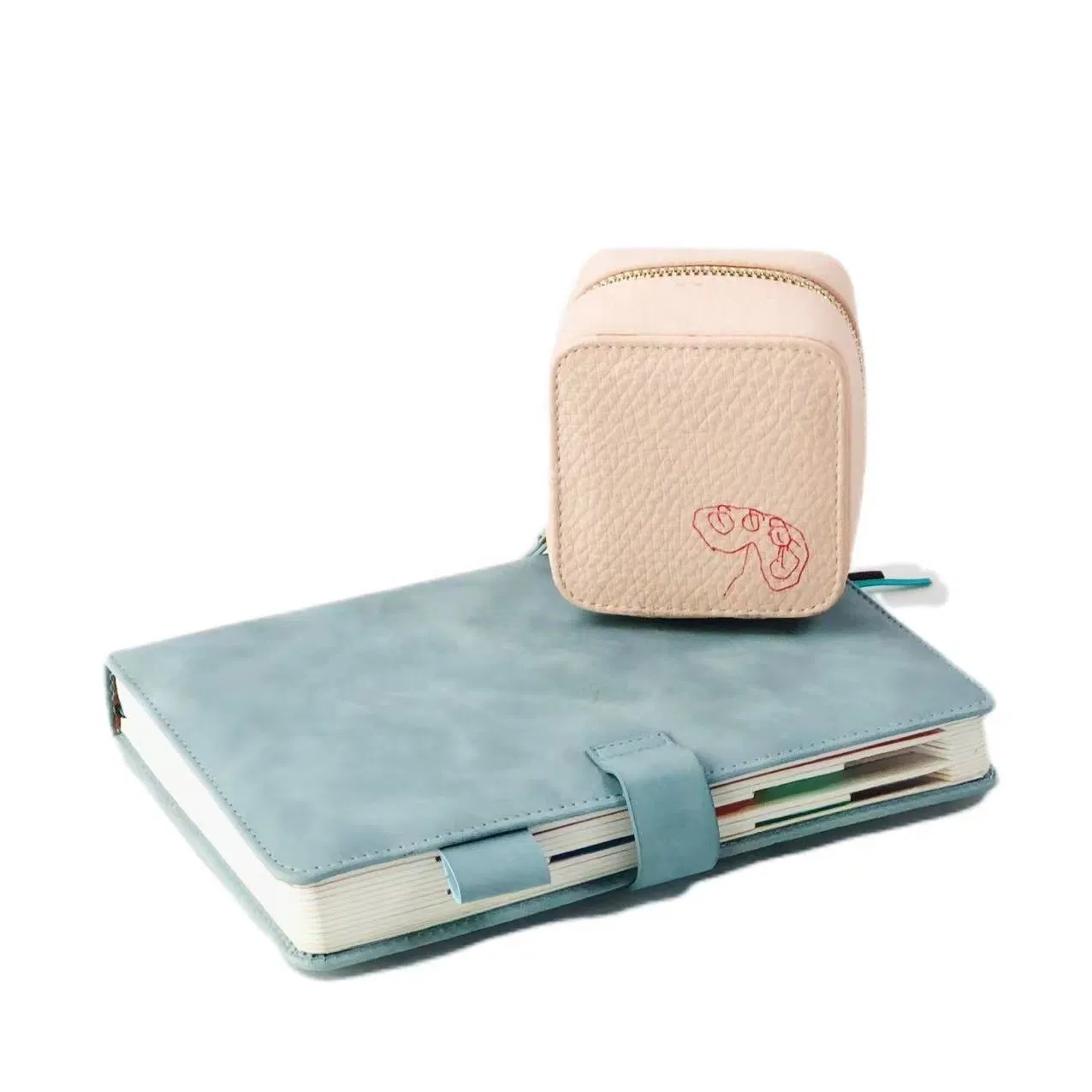 Custom Pink PU Travel Jewelry Case with Zipper and Drawstring Pouch
