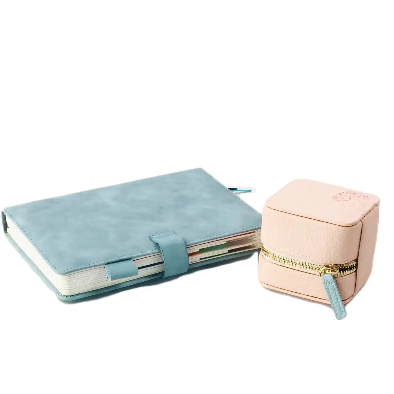 Custom Pink PU Travel Jewelry Case with Zipper and Drawstring Pouch