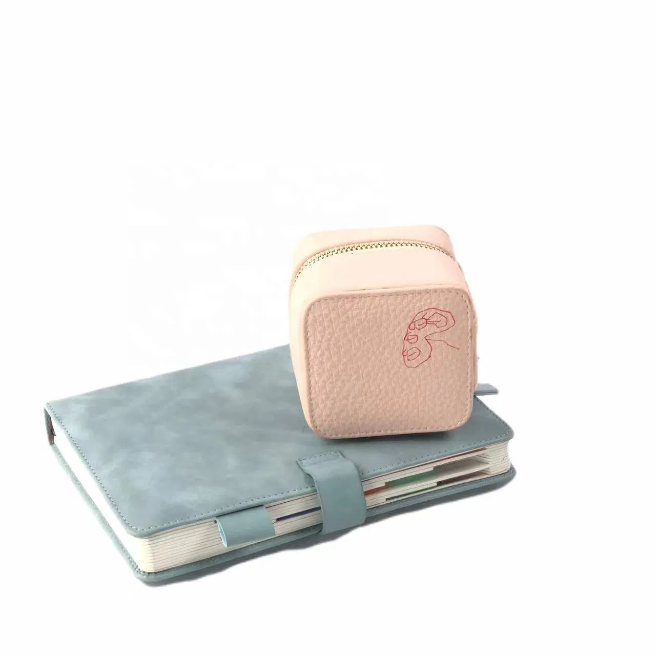 Custom Pink PU Travel Jewelry Case with Zipper and Drawstring Pouch