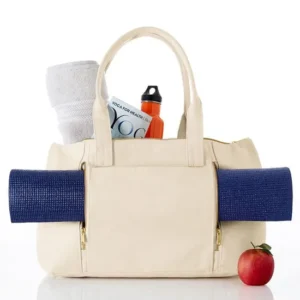 Custom Cotton Canvas Yoga Tote Bag with Mat Holder