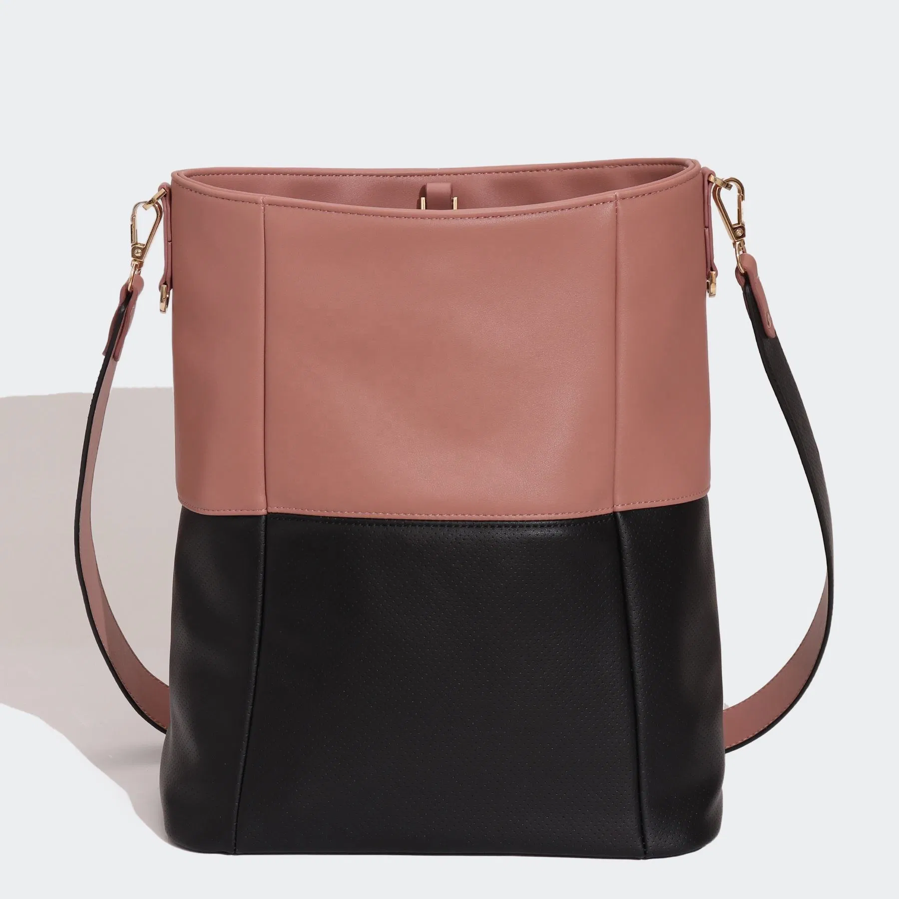 Custom Two Tone PU Bucket Shoulder Bag with Front Zipper Pocket