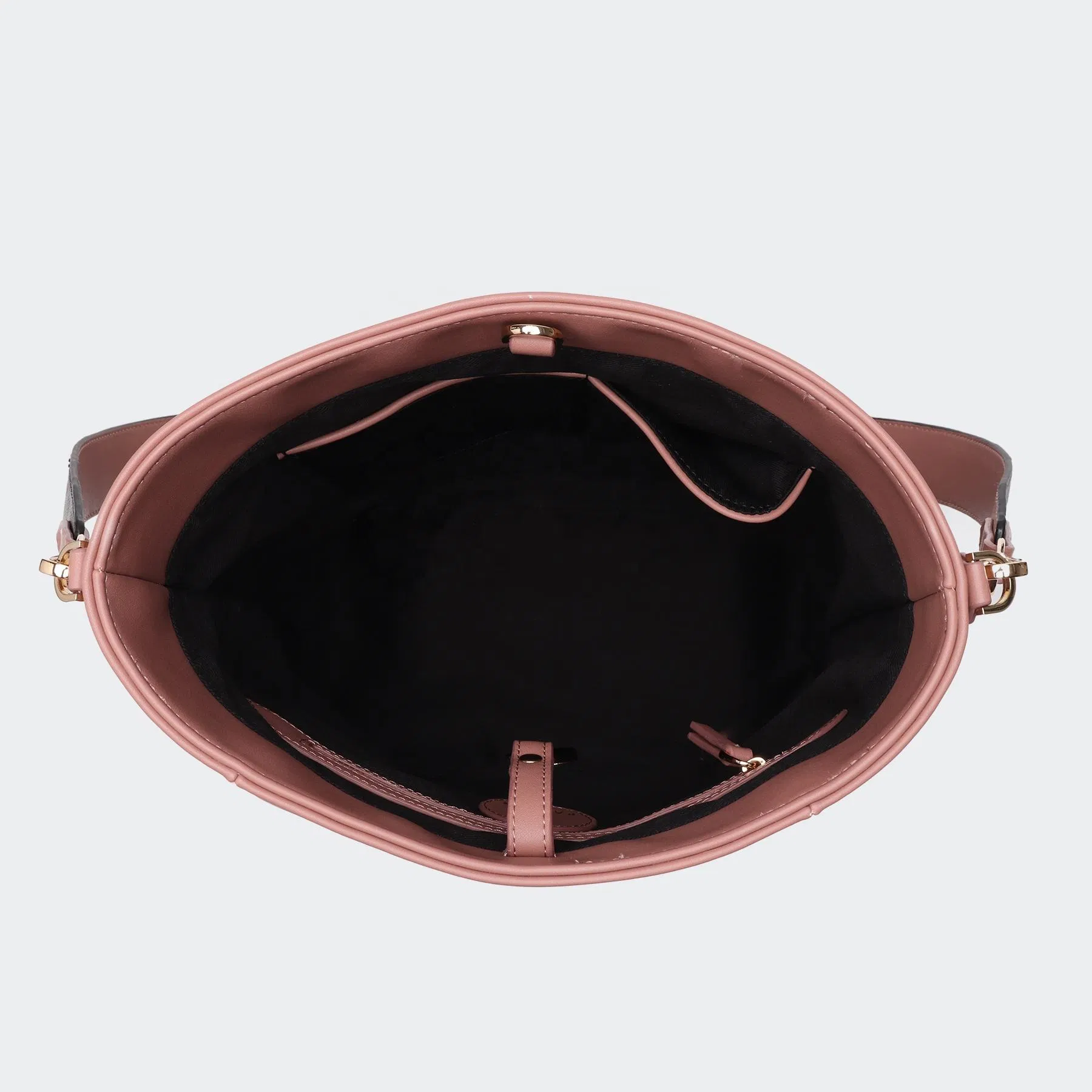 Custom Two Tone PU Bucket Shoulder Bag with Front Zipper Pocket