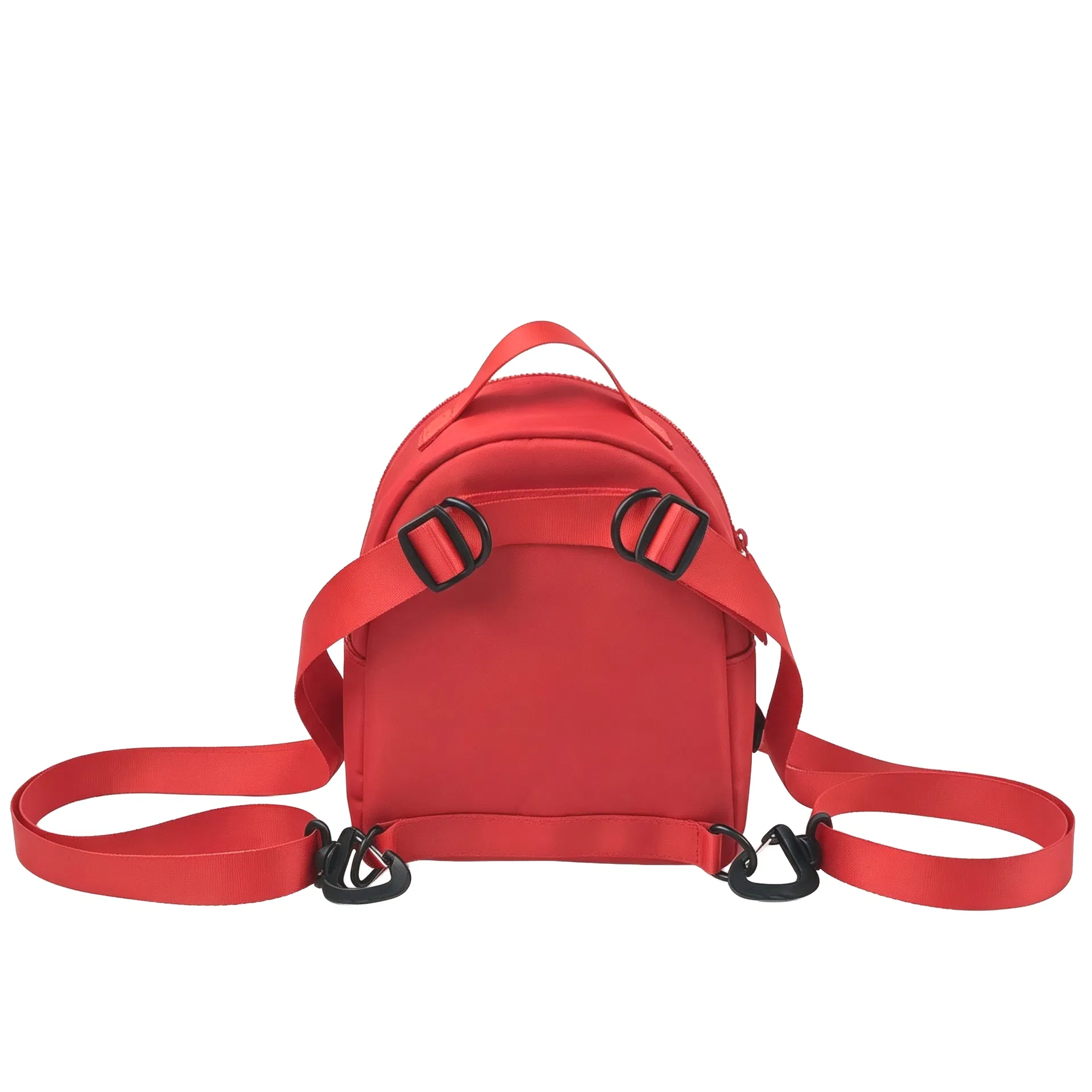 Red Nylon Mini Backpack with Adjustable Straps and Interior Organizer Pockets