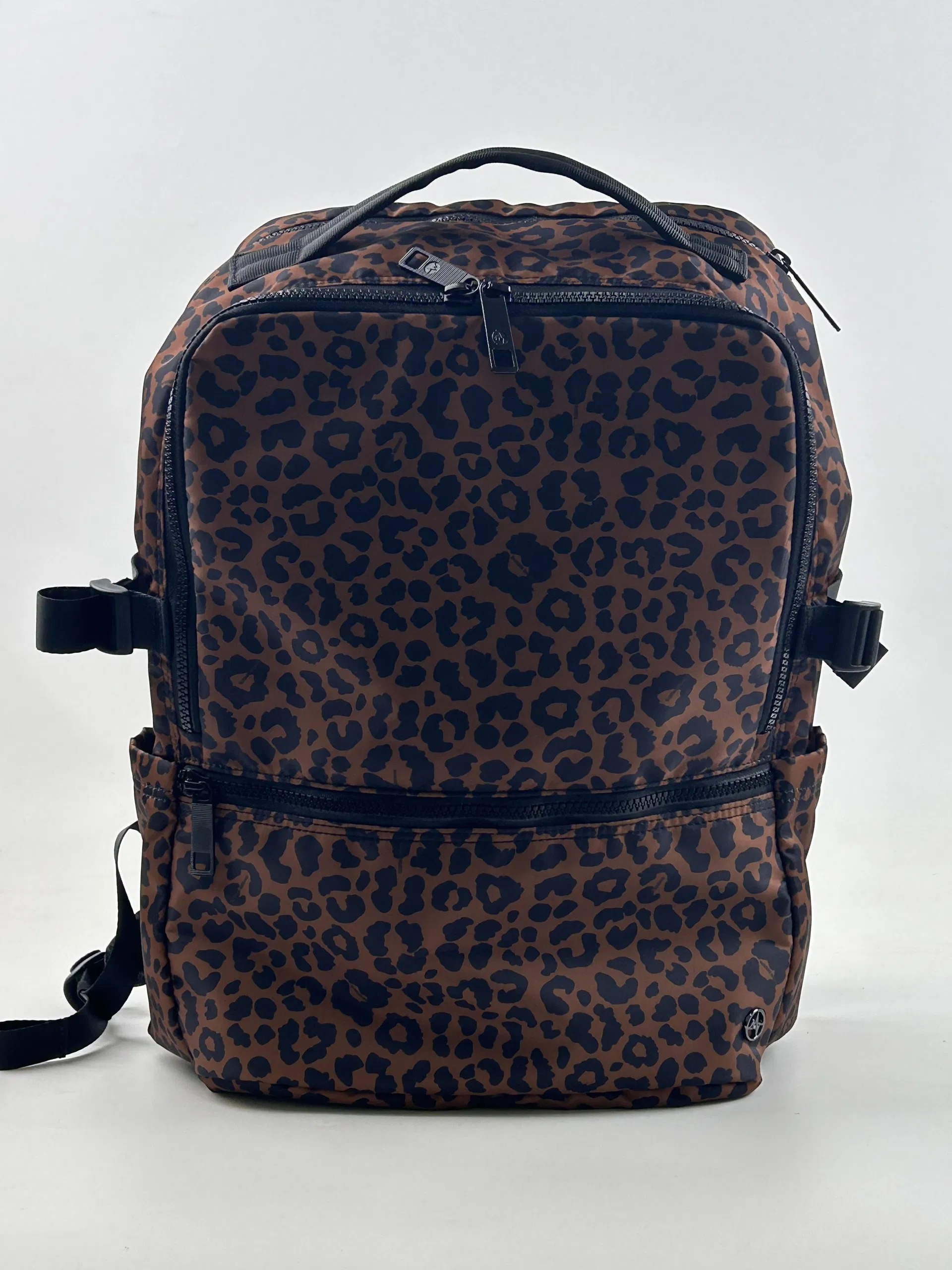 Custom Leopard Print Nylon Backpack with Front Zipper Pocket