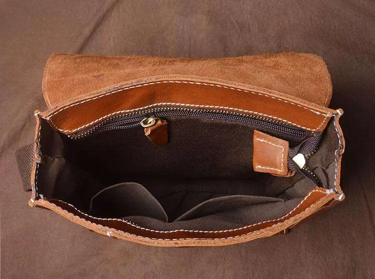 Custom Retro PU Leather Crossbody Messenger Bag with Flap and Adjustable Strap