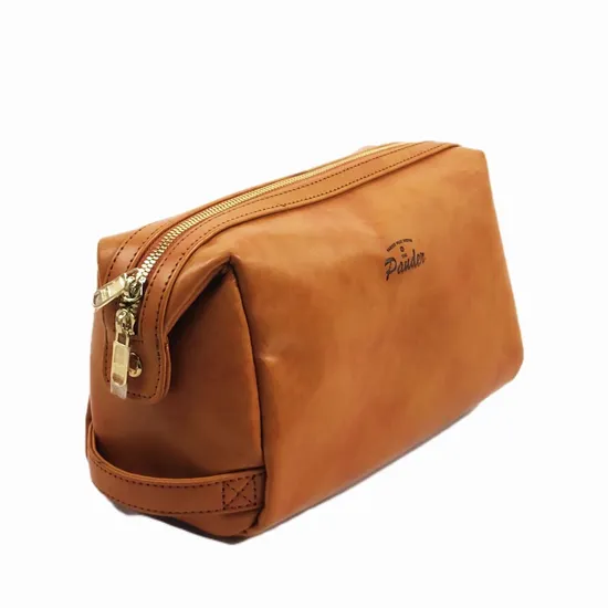 Custom PU Leather Toiletry Bag with Side Handle and Double Zipper Pulls