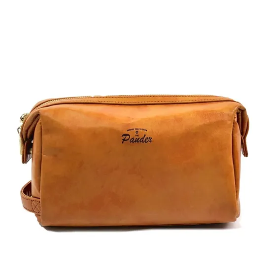 Custom PU Leather Toiletry Bag with Side Handle and Double Zipper Pulls