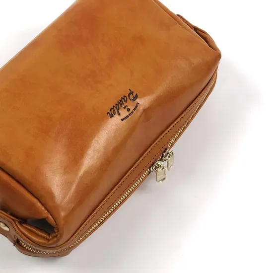 Custom PU Leather Toiletry Bag with Side Handle and Double Zipper Pulls