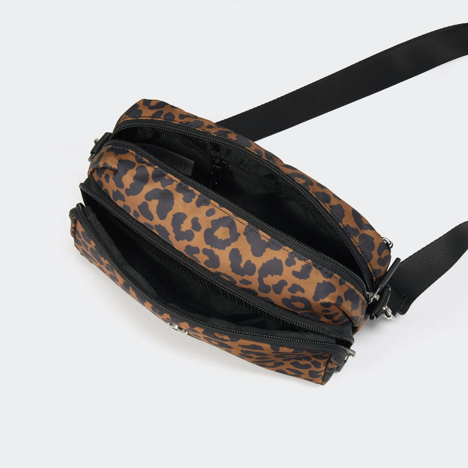 Custom Nylon Crossbody Bag with Leopard Print and Multi-Pocket Organizer