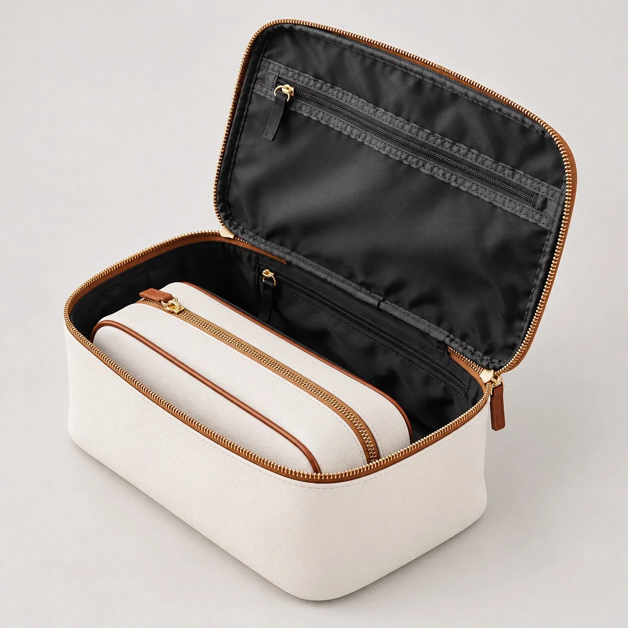 Custom Two Piece PU Cosmetic Bag Set with Travel Makeup Pouch