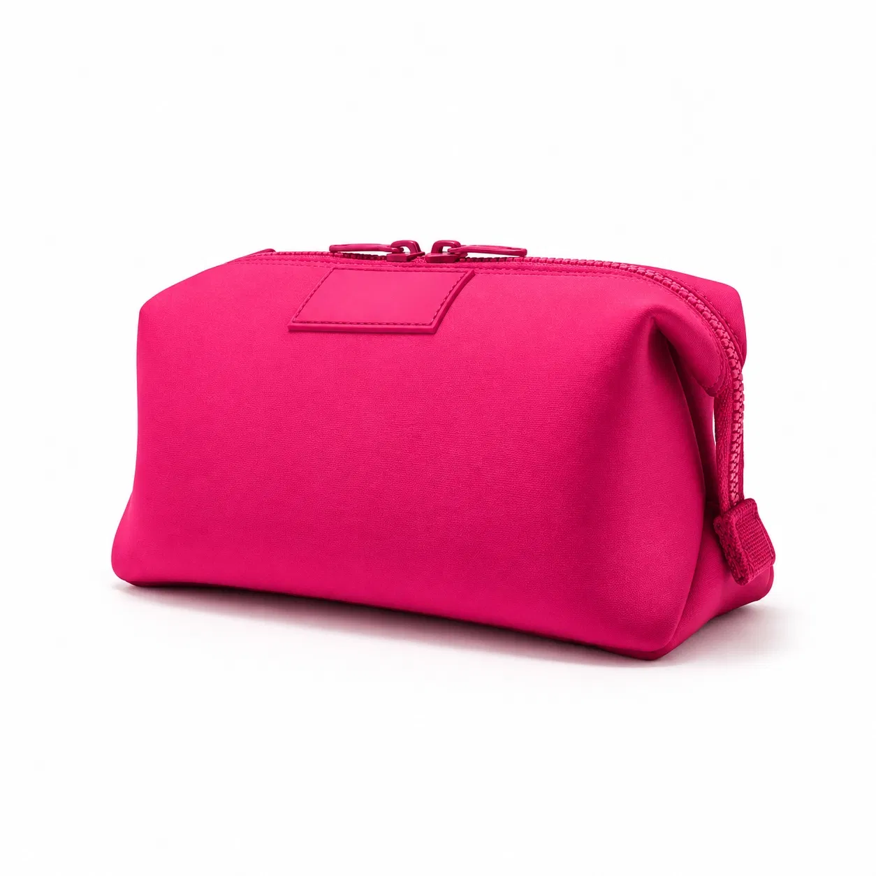 Custom Pink Neoprene Cosmetic Bag with Double Zipper and Mesh Organizers