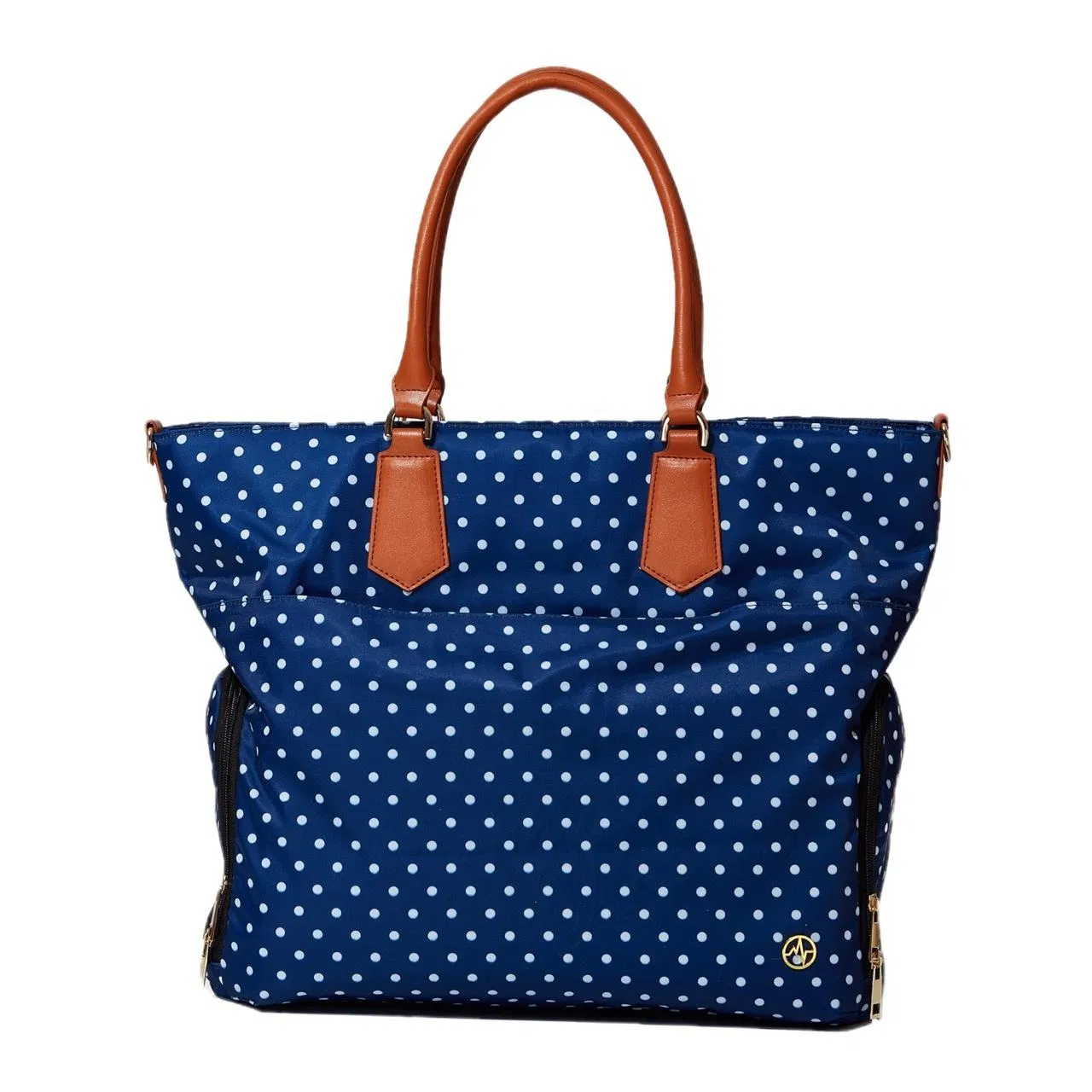 Custom Polyester Polka DOT Diaper Tote Bag with Side Access Compartments