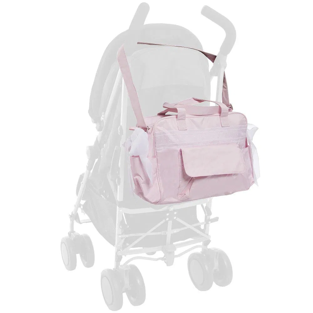 Custom Pink Polyester Diaper Bag with Changing Mat and Shoulder Strap